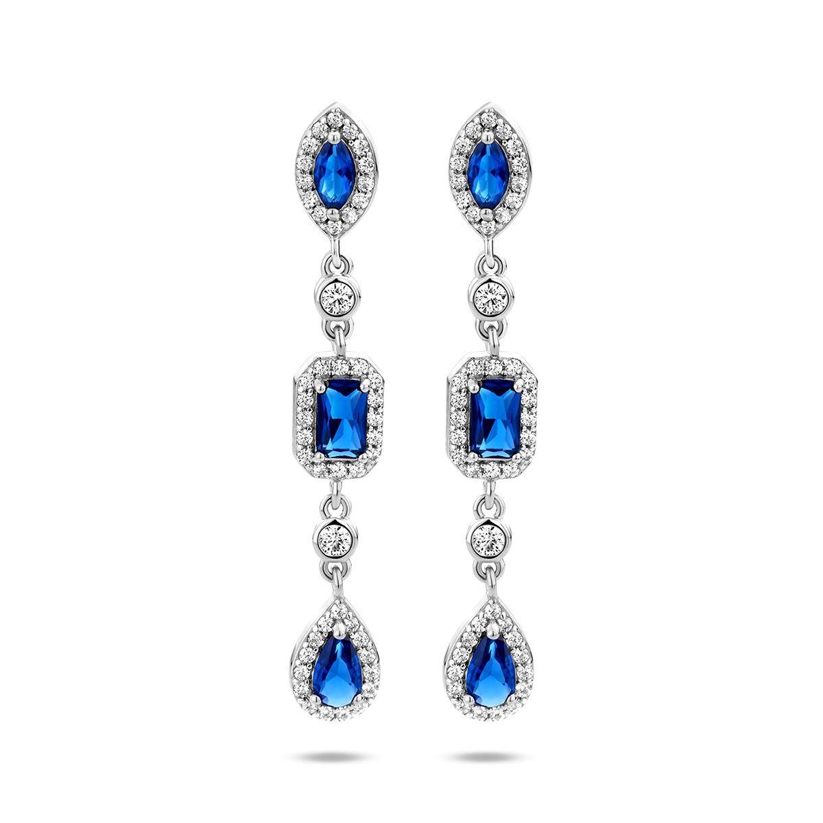 Oorhangers wit en blauw saffier zirkonia