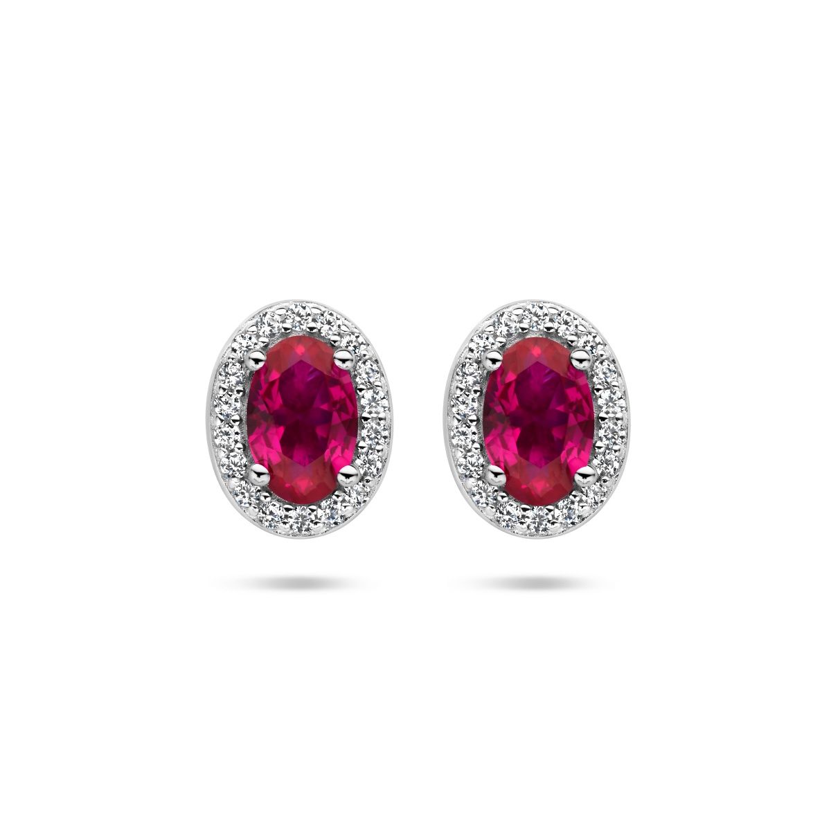 Oorknoppen rood en wit zirkonia halo