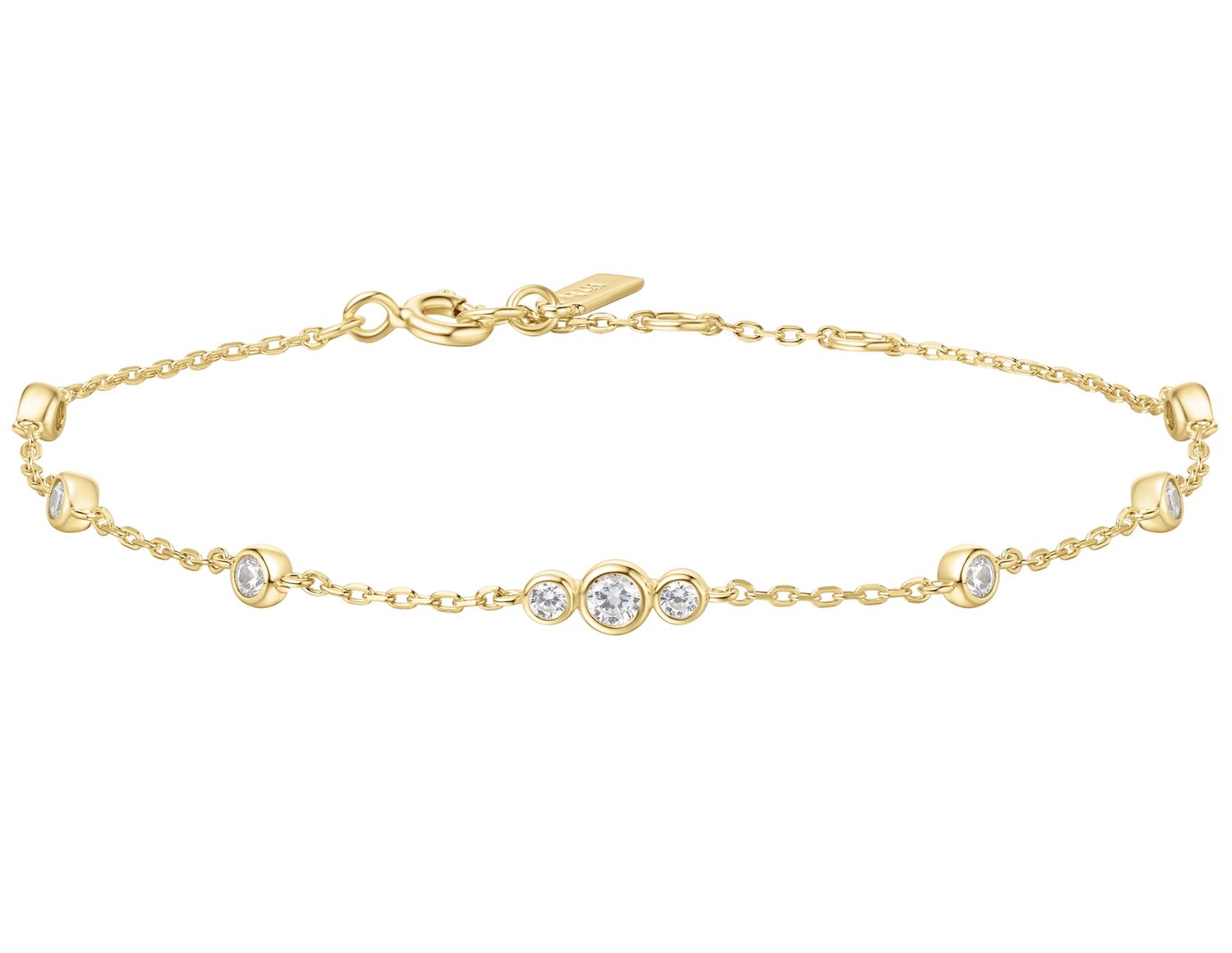 GOLD SPARKLING BEZEL CUBIC ZIRCONIA STATION BRACELEt