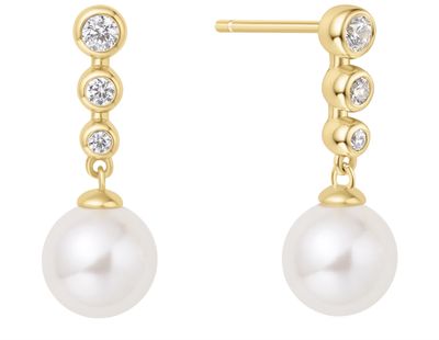 GOLD TENNIS BEADED STONE PEARL DROP STUD EARRINGS