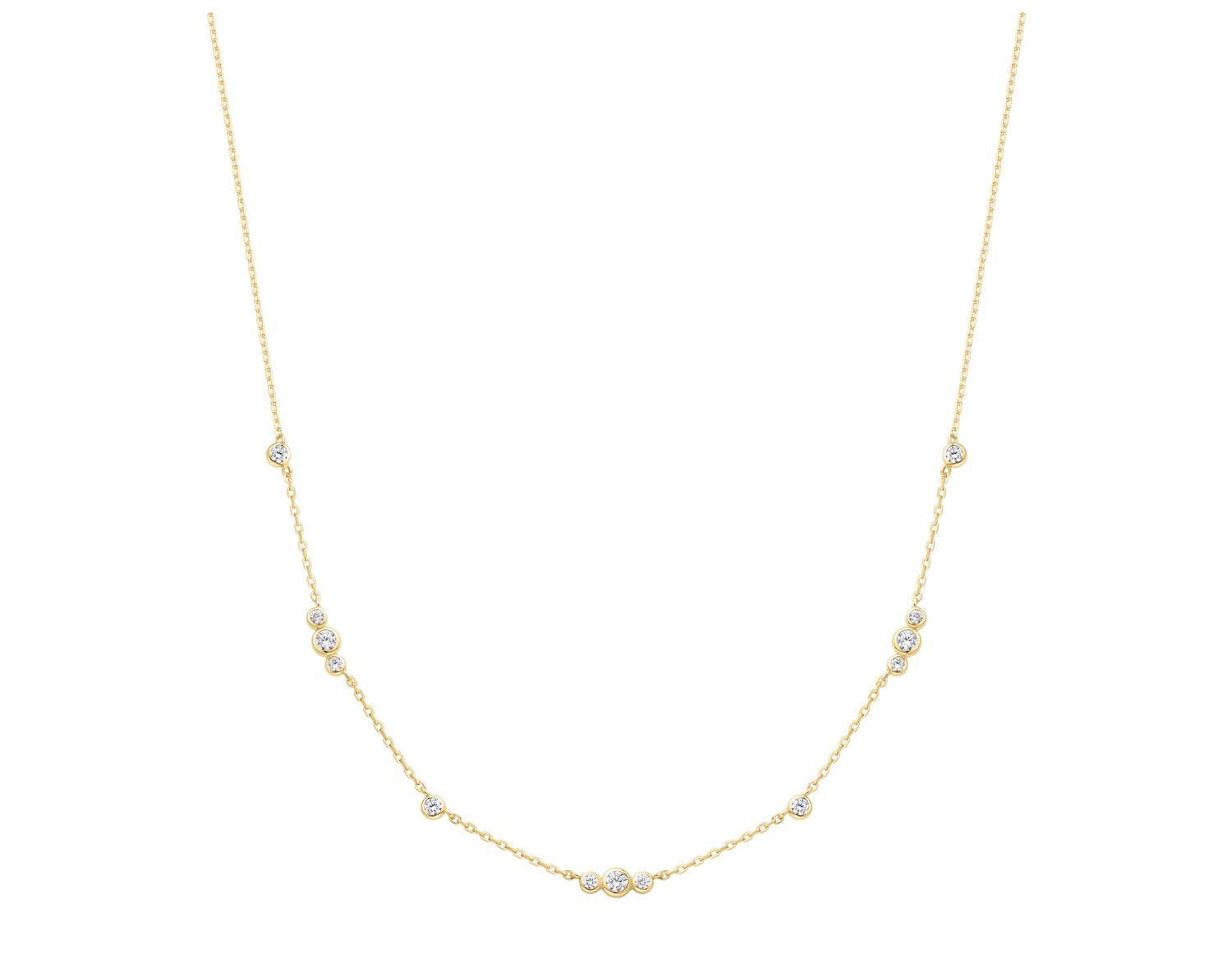 GOLD SPARKLING BEZEL CUBIC ZIRCONIA STATION NECKLACE