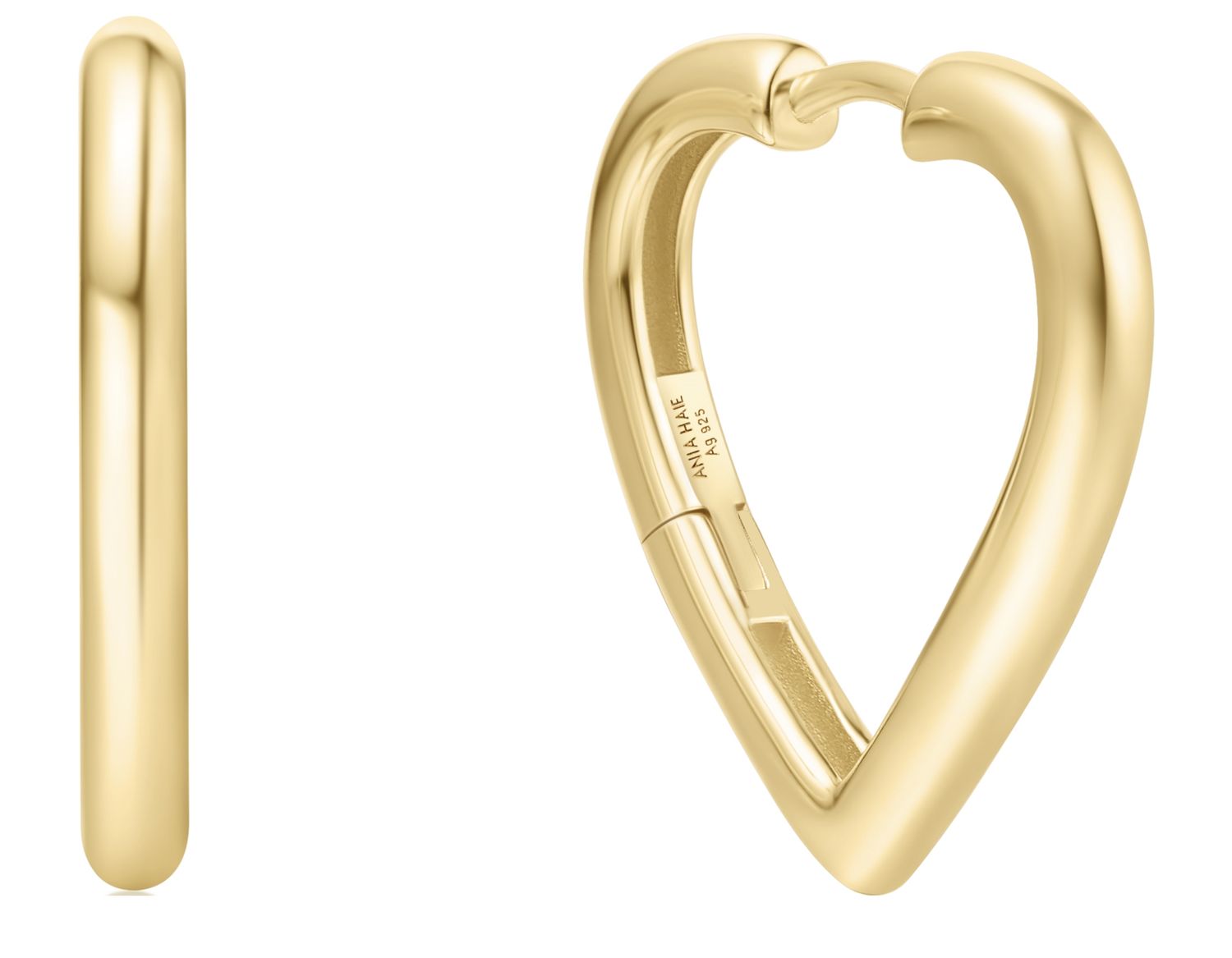 GOLD MEDIUM HEART HOOP EARRINGS