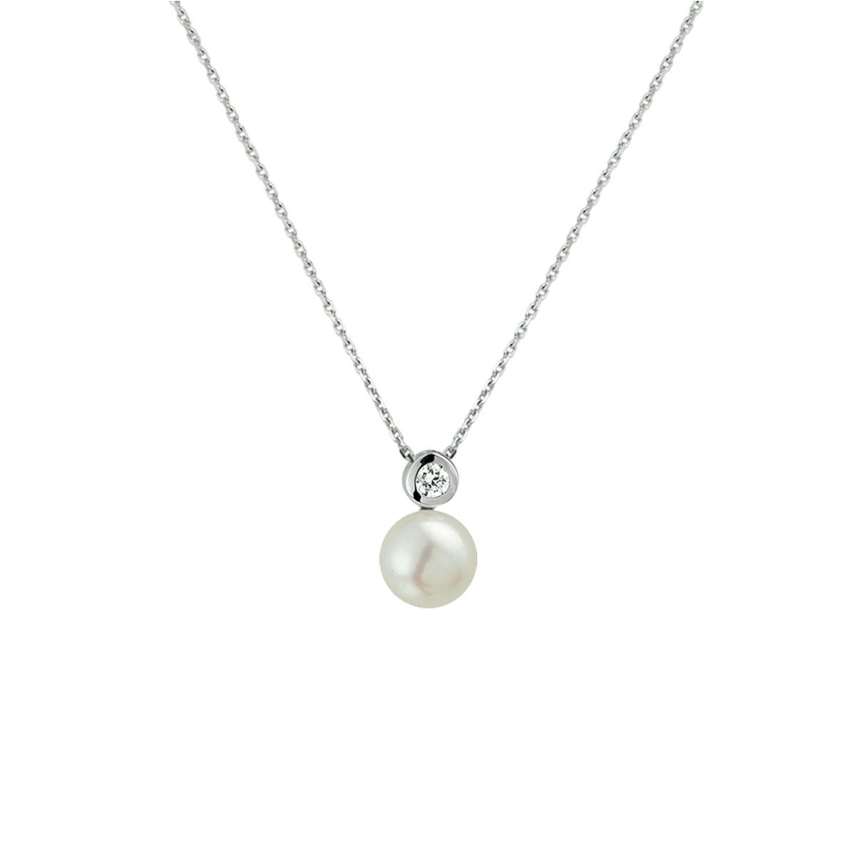 Collier met parel en zirkonia 42 + 3 cm