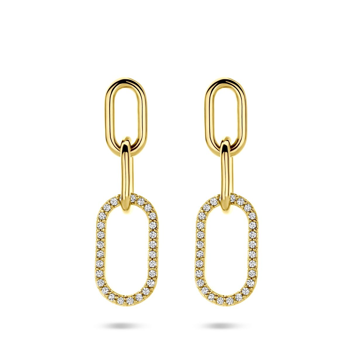 Oorhangers 3 schakels en zirkonia Goud