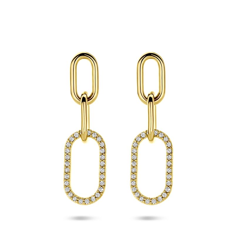 Oorhangers 3 schakels en zirkonia Goud