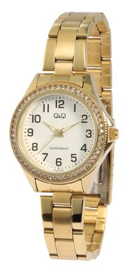 Q&amp;Q horloge roestvrijstalen band goudkleurig met zirkonia
