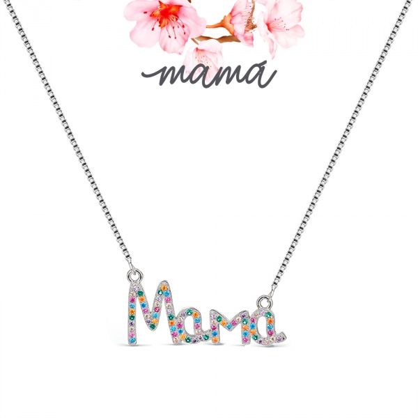 Halsketting MAMA met gekleurde zirkonia