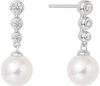 SILVER TENNIS BEADED STONE PEARL DROP STUD EARRINGS