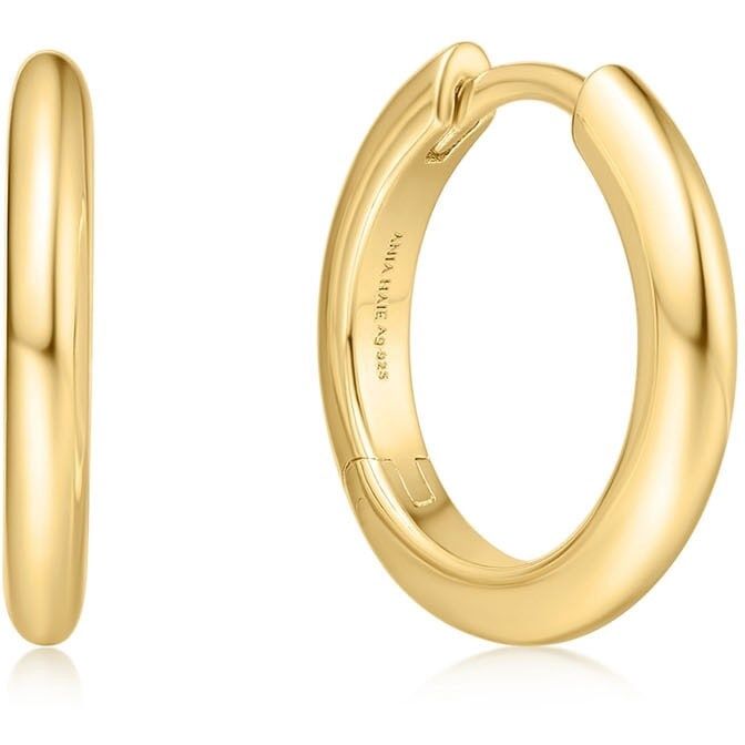 GOLD TUBE SMALL HUGGIE HOOP EARRINGS