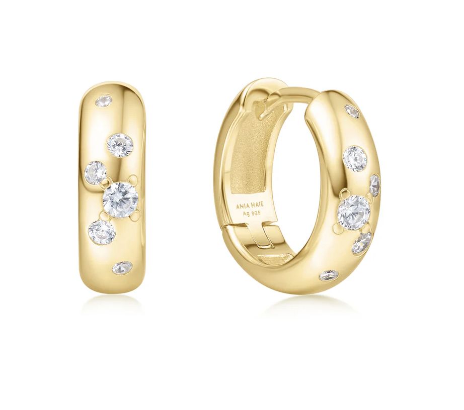 GOLD SMALL CHUBBY SPARKLING HUGGIE HOOP EARRINGS