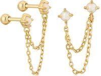 GOLD KYOTO OPAL DROP CHAIN BARBELL SINGLE EARRING