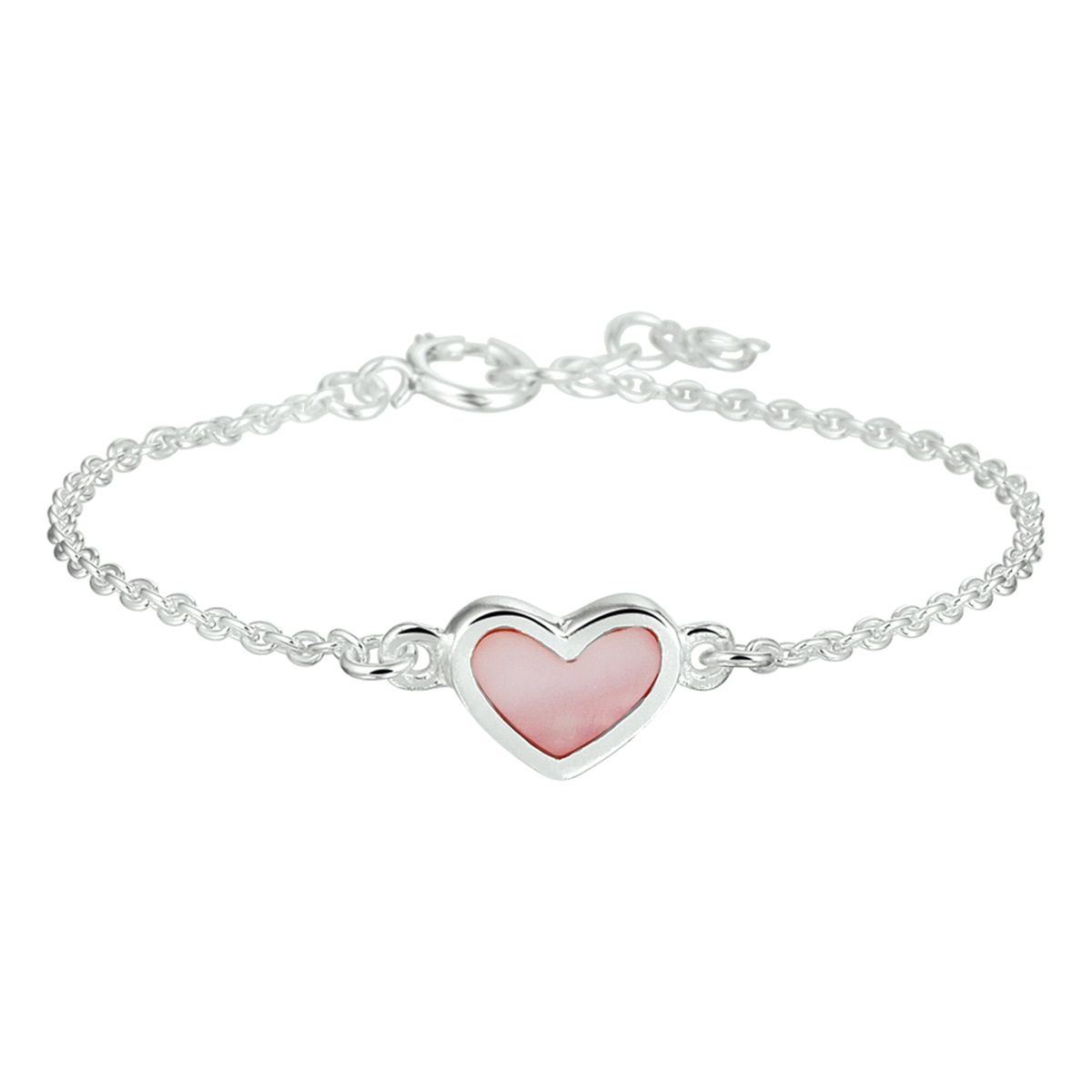 Kinderarmband met roze hartje in parelmoer 13+2cm