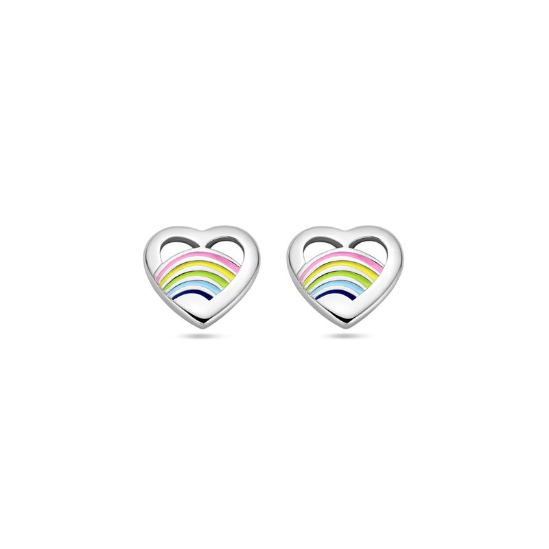 Kinder oorknoppen hartje met emaille regenboog