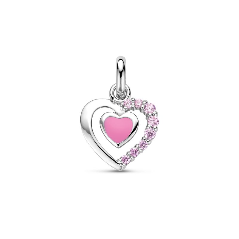 Hanger hartje roze emaille en roze zirconia