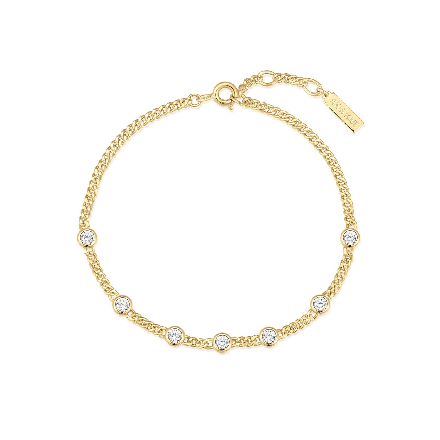 GOLD MULTI STATION ROUND STONE CHAIN BRACELET