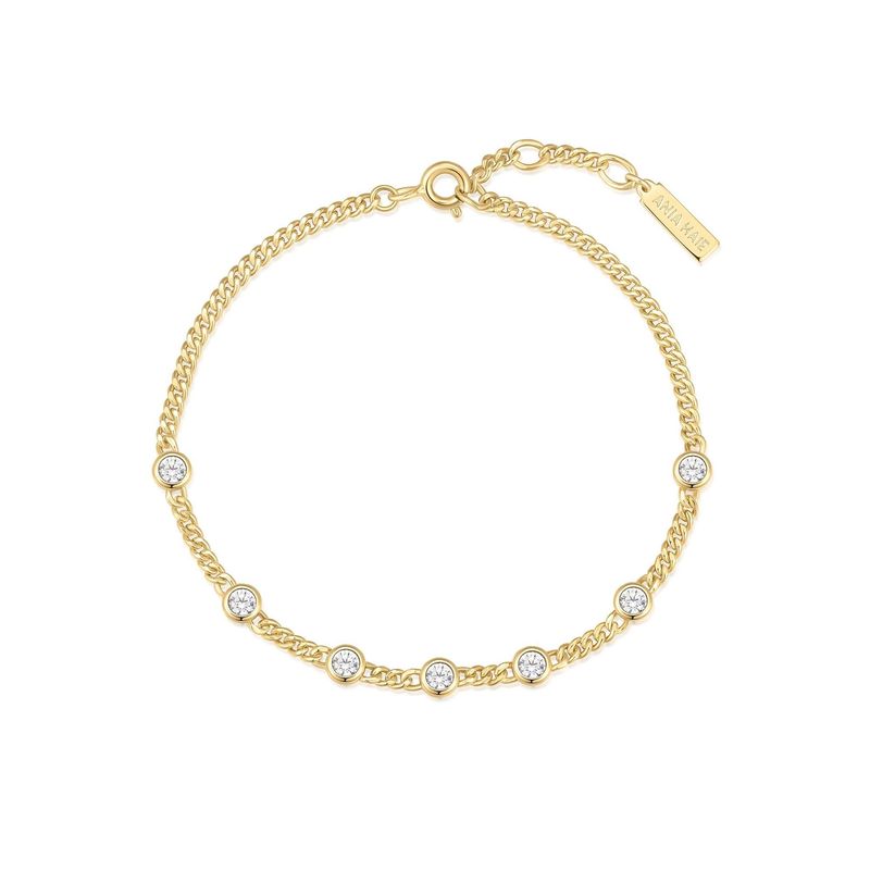 GOLD MULTI STATION ROUND STONE CHAIN BRACELET