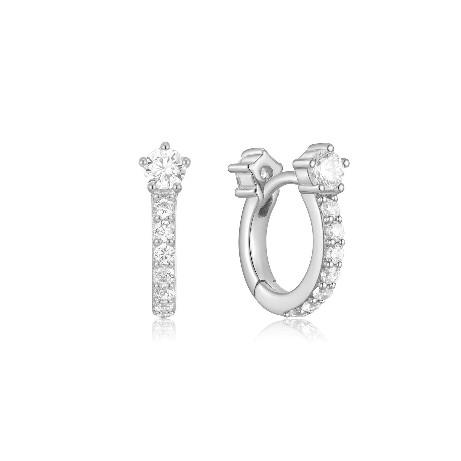 SILVER SPARKLING PAVÉ HUGGIE HOOP EARRINGS