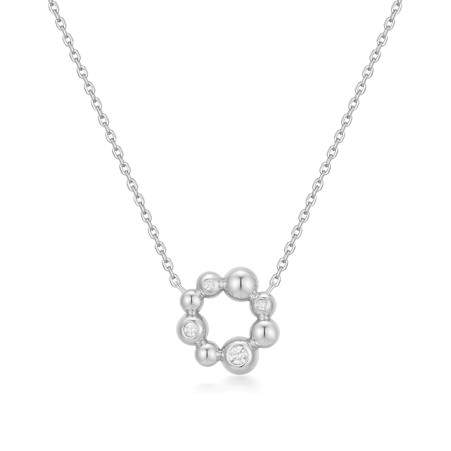 SILVER ASYMMETRIC BEADED CIRCLE NECKLACE