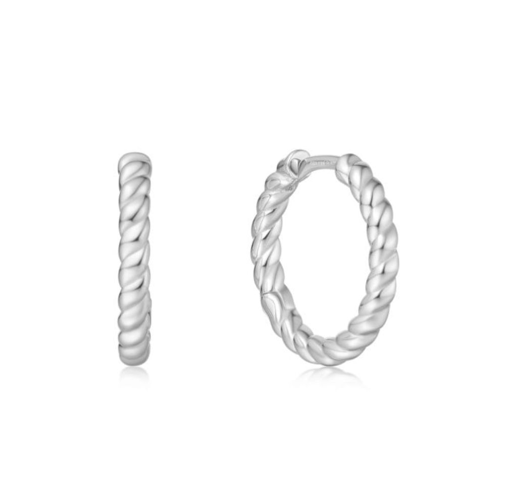 SILVER TEXTURE MEDIUM HUGGIE HOOP EARRINGS