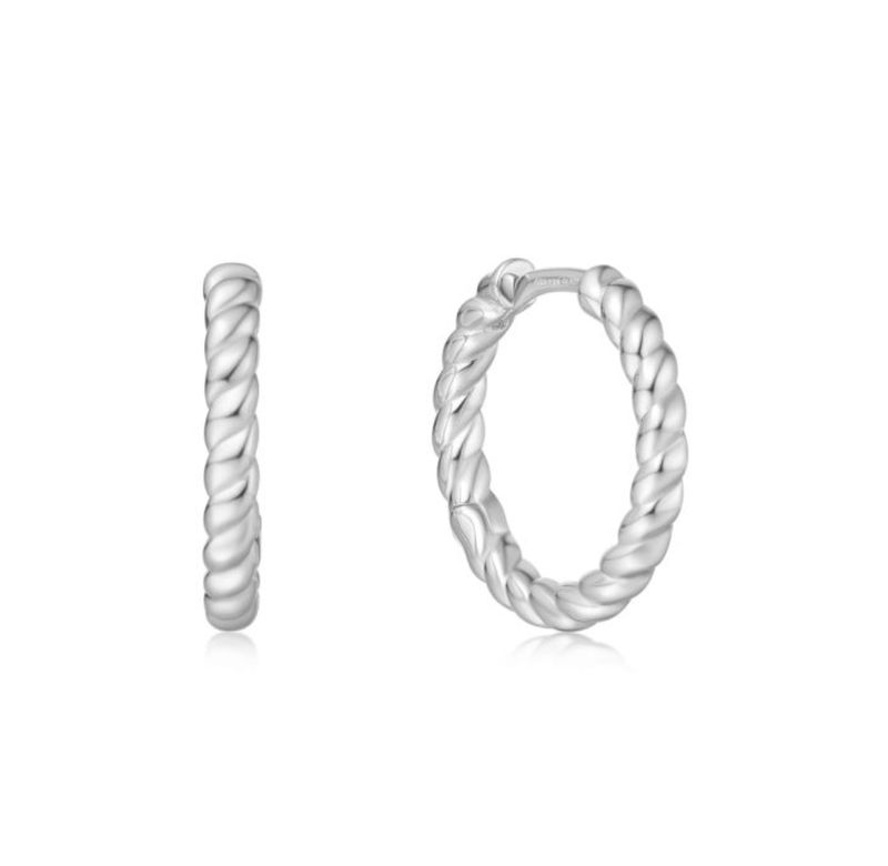 SILVER TEXTURE MEDIUM HUGGIE HOOP EARRINGS