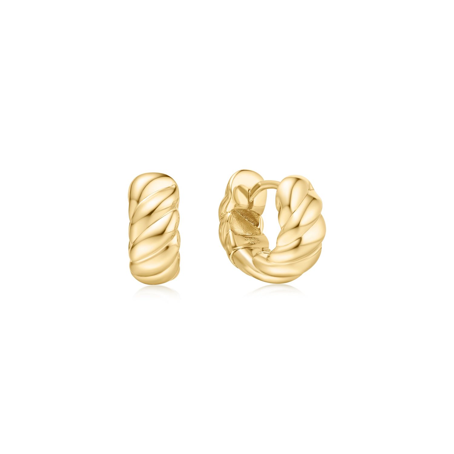 GOLD BOLD TEXTURE SMALL HUGGIE HOOP EARRINGS