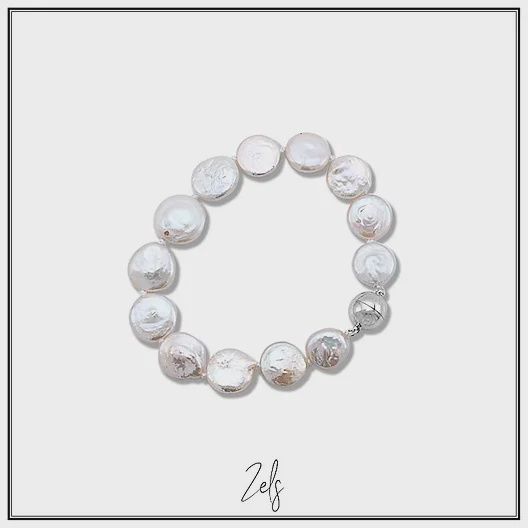 Armband met platte zoetwaterparel L 19cm