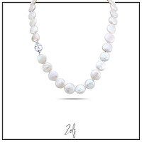 Ketting met platte zoetwaterparel L 45cm