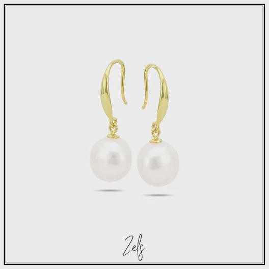 Hangoorbel met zoetwaterparel 10mm, Goldplated