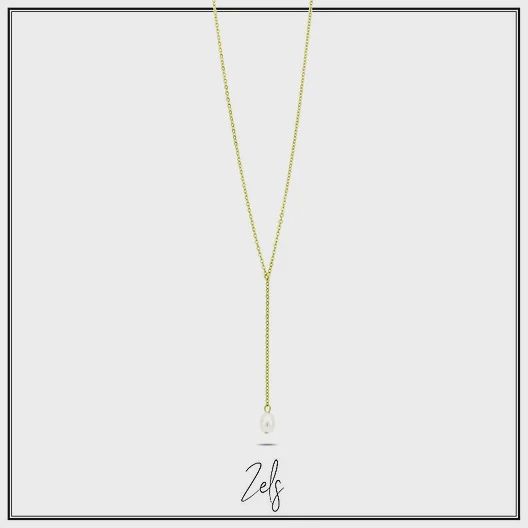 Y-Collier met pareltje aan, Goldplated