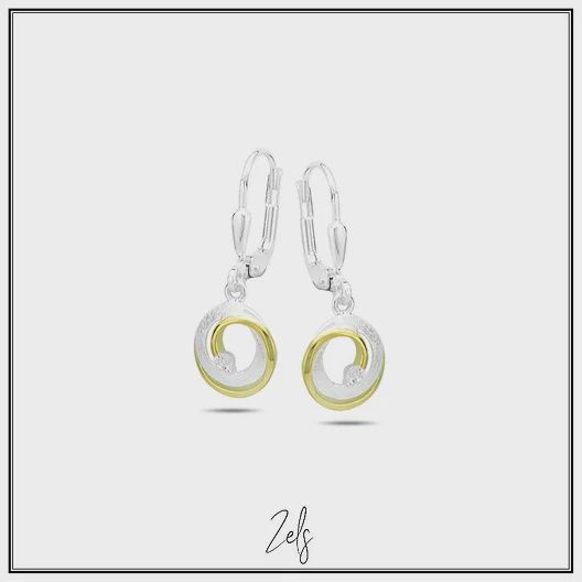 Oorbellen zilver bicolor spiraal met zirkoon, brisuresluiting