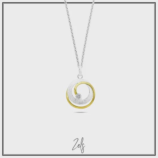Collier zilver bicolor spiraal met zirkoon