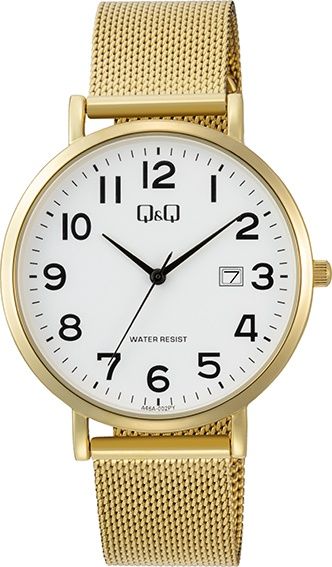 Q&amp;Q herenhorloge met stalen meshband goudkleur A46A-002PY