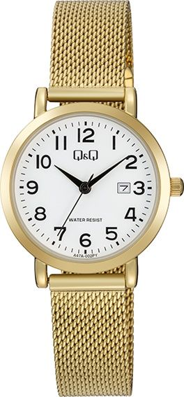 Q&amp;Q Horloge met stalen meshband goudkleur A47A-002PY
