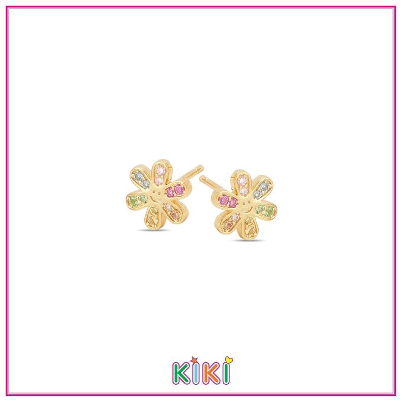 Kinder oorbel bloemetje met kleur zirconia