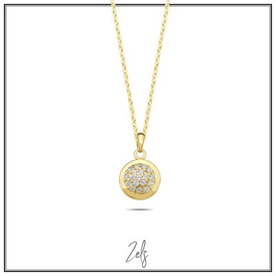 Ketting rond hangertje met zirconium verguld