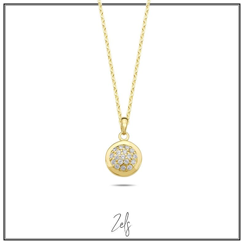 Ketting rond hangertje met zirconium verguld