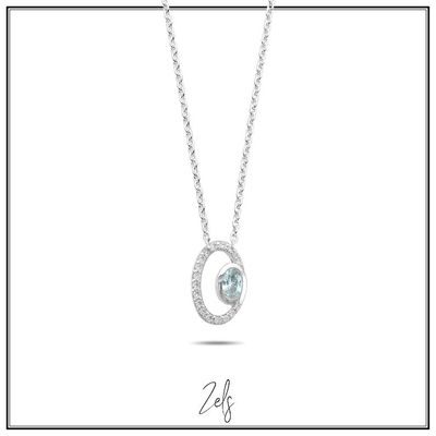 Ketting met ovalen hanger, wit en blauw zirconium