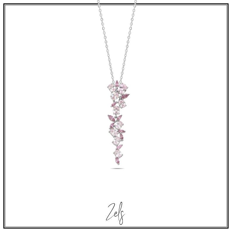 Ketting met elegante hanger rhodolite en pink zirconium