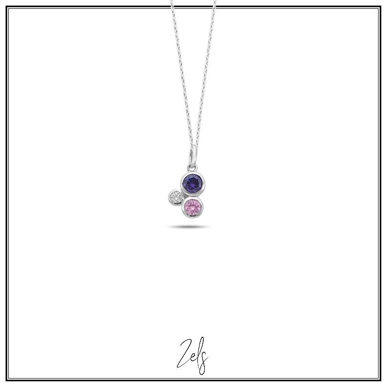 Ketting met hanger amethist/pink/white zirconium