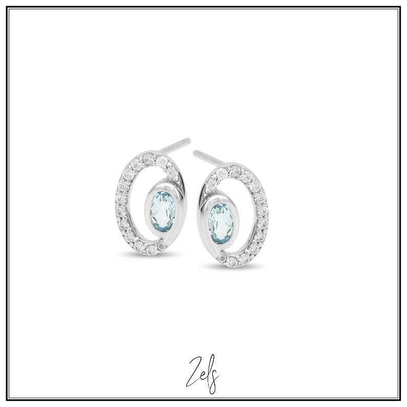 Oorbellen ovaal met blauwe en witte zirconium