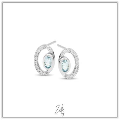 Oorbellen ovaal met blauwe en witte zirconium