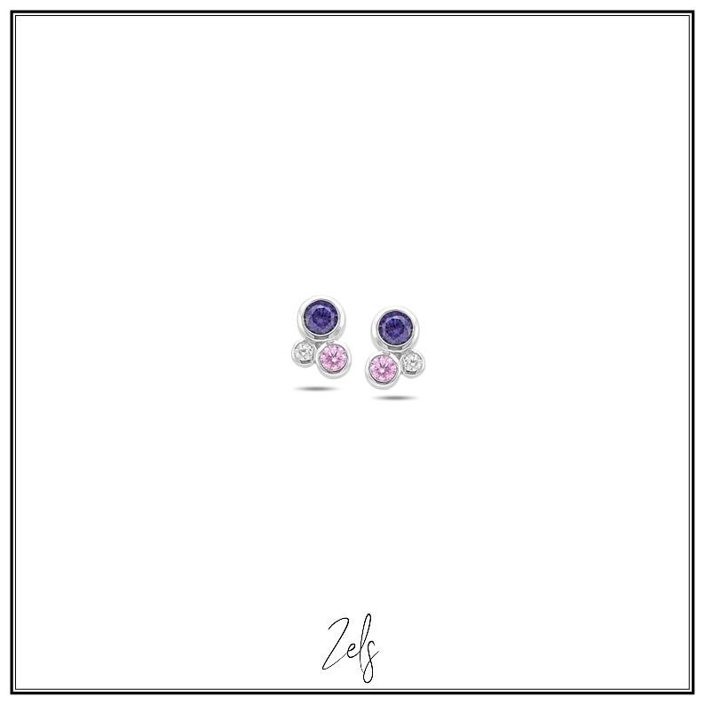 Oorbellen met amethist, pink en white zirconium