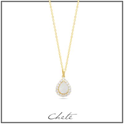 Ketting met hanger zirconium en Mother of Pearl