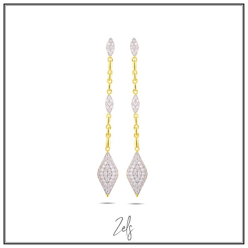 Hangoorbellen ruitjes met zirconium, verguld