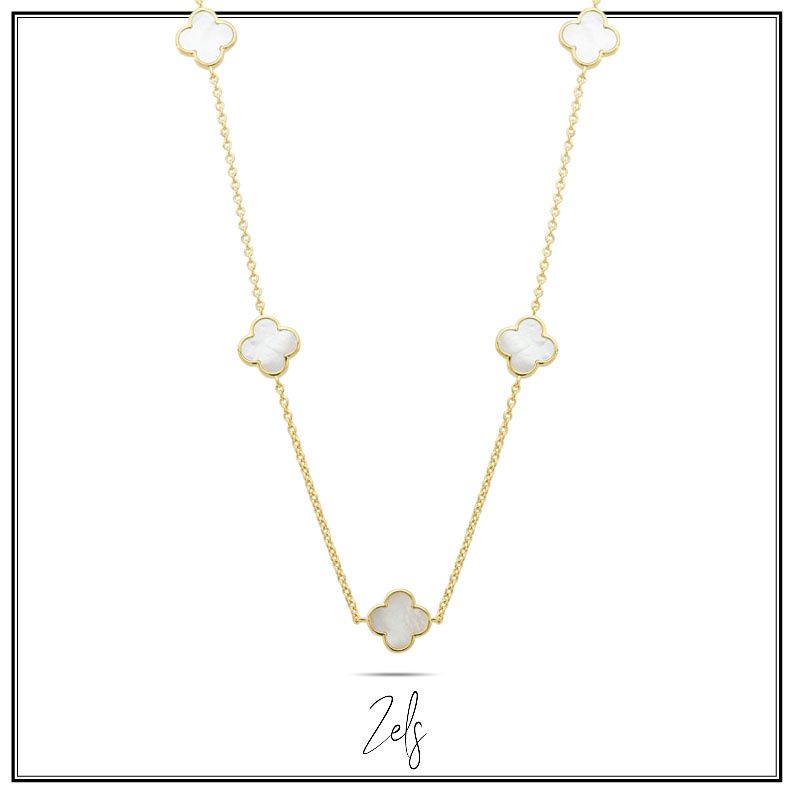 Ketting Klaver met parelmoer, verguld