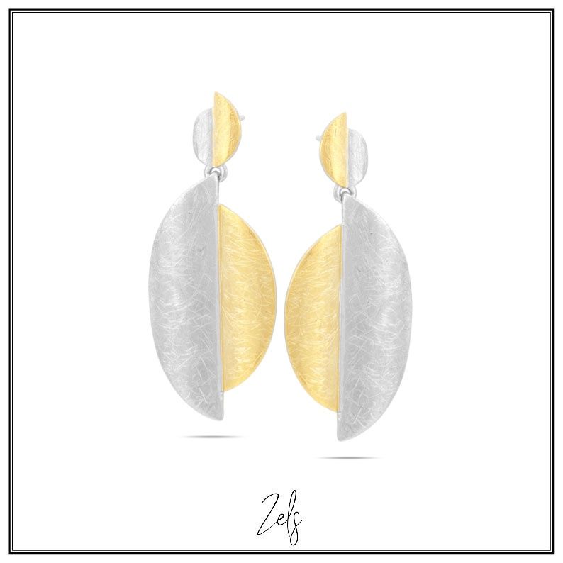 Oorbellen stekers, ovale hangers bicolor ice finished