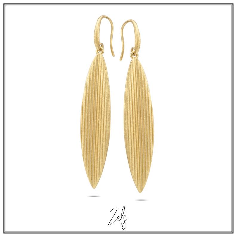 Oorbellen franse haak, lange ovale hangers met reliëflijnen