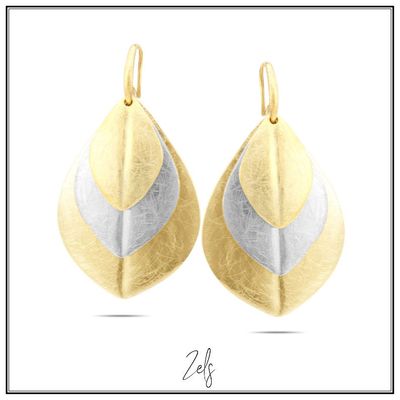 Oorbel drie-laags bladvorm bicolor, ice-finished