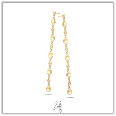 Lange elegante oorbellen met platte rondjes en zirconium