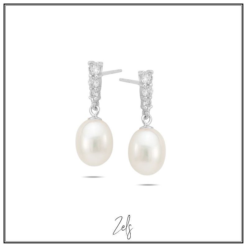 Oorbellen met fonkelende zirconium en elegante zoetwaterparel
